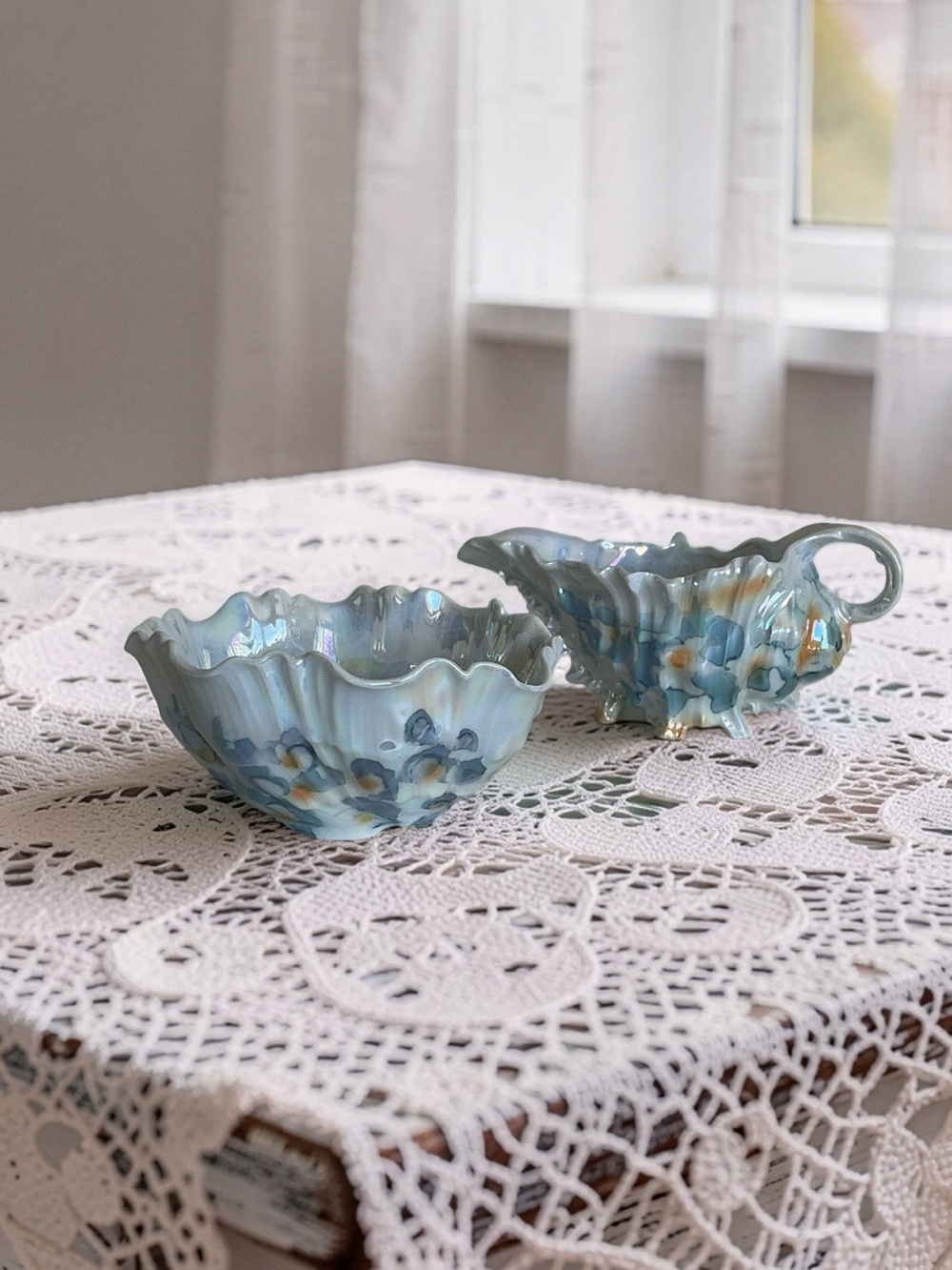 Vintage German Royal Bayreuth Iridescent Porcelain Sugar & Creamer Set